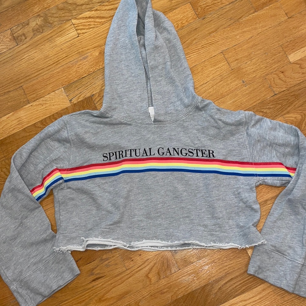 Spiritual gangster rainbow cropped hoodie size S